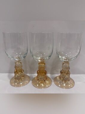 Vintage Walt Disney Winnie the Pooh goblets Amber iridescent stem set of 3